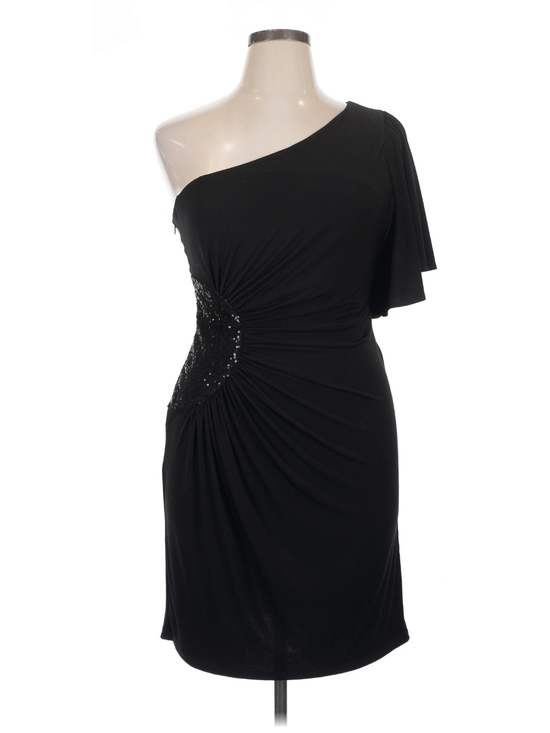 London Times Dresses & Skirts - London Times Black One-Shoulder Ruched & Sequins Cocktail Dress Size 14